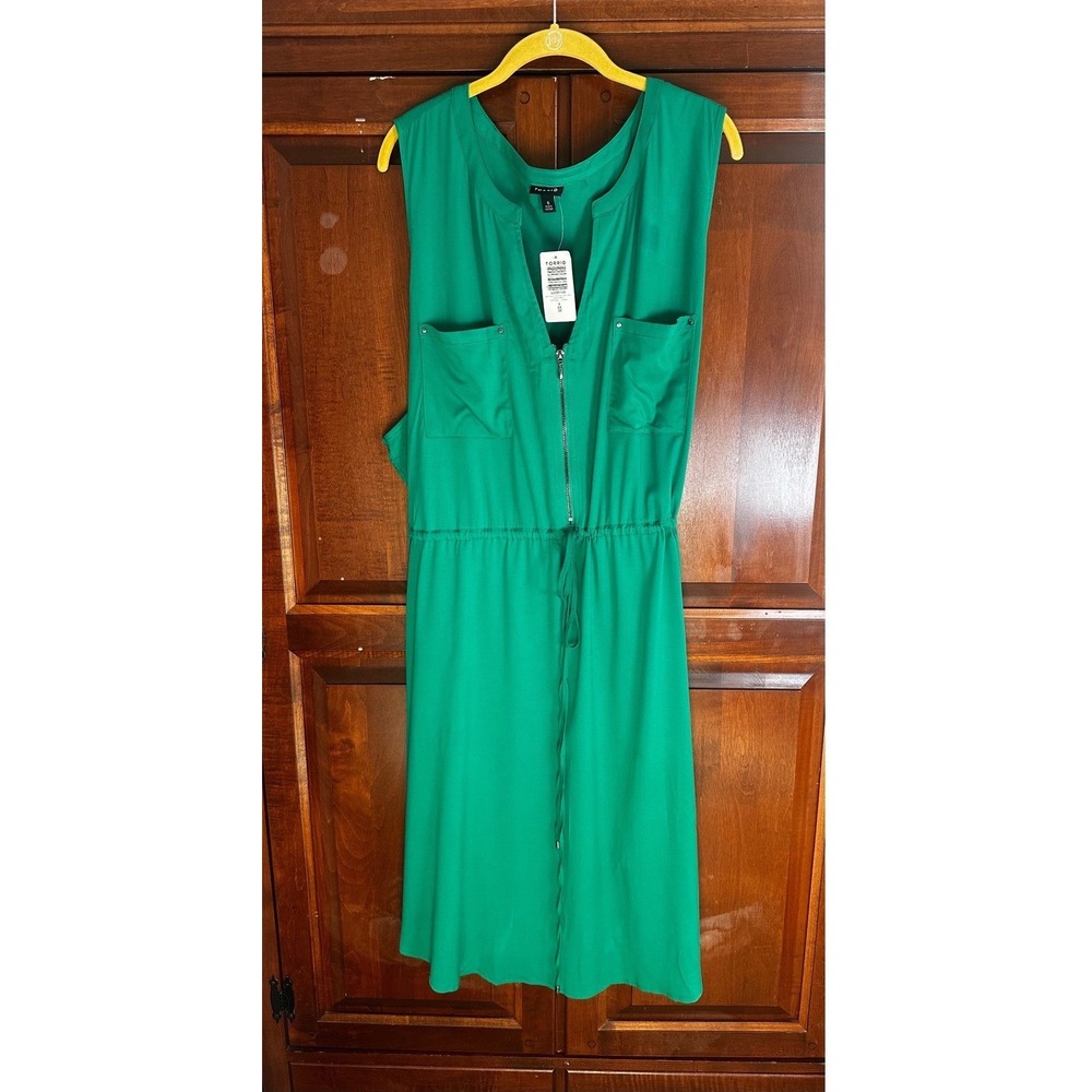 Torrid Green Mini Challis Zip Front Shirt Dress Sleeveless Pockets Plus 6X 30